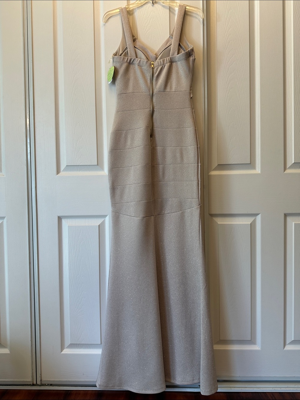NEW Windsor Shimmery Taupe Maxi Dress with Crisscross Bodice - Picture 3 of 8